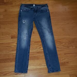 True Religion slim Distressed blue jeans
